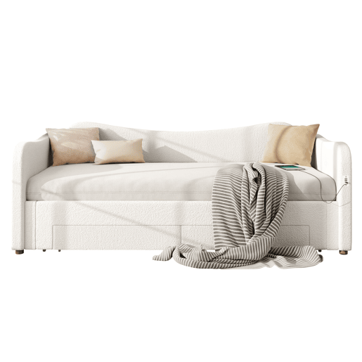Sofá-cama individual conversível 90x200 cm de tecido,bege