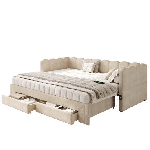 Sofá-cama individual conversível 90x200 cm de tecido,bege Sofá-cama individual conversível 90x200 cm de tecido,bege