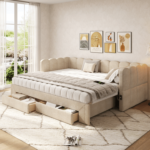 Sofá-cama individual conversível 90x200 cm de tecido,bege Sofá-cama individual conversível 90x200 cm de tecido,bege