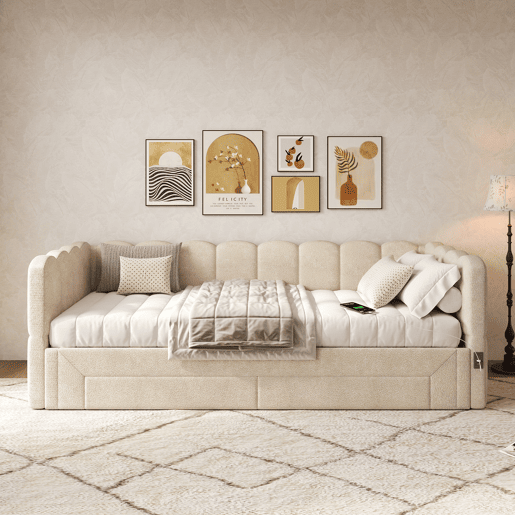 Sofá-cama individual conversível 90x200 cm de tecido,bege Sofá-cama individual conversível 90x200 cm de tecido,bege