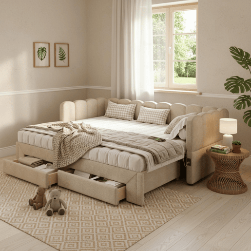 Sofá-cama individual conversível 90x200 cm de tecido,bege Sofá-cama individual conversível 90x200 cm de tecido,bege