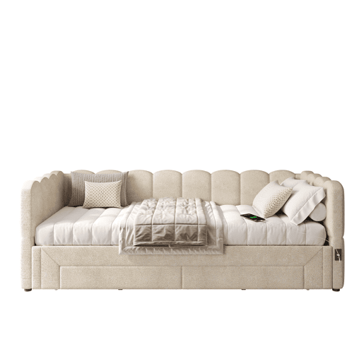 Sofá-cama individual conversível 90x200 cm de tecido,bege Sofá-cama individual conversível 90x200 cm de tecido,bege