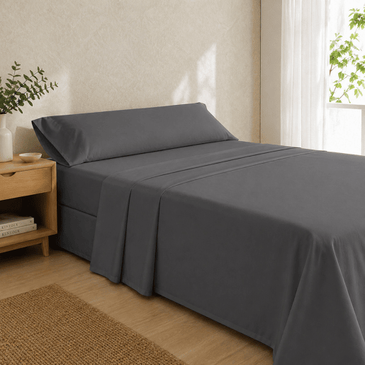 Jogo de Lençóis Cinza Scuro Cama de 90cm 144 Fios Donegal Collections