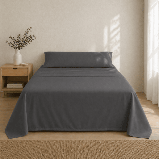 Jogo de Lençóis Cinza Scuro Cama de 90cm 144 Fios Donegal Collections