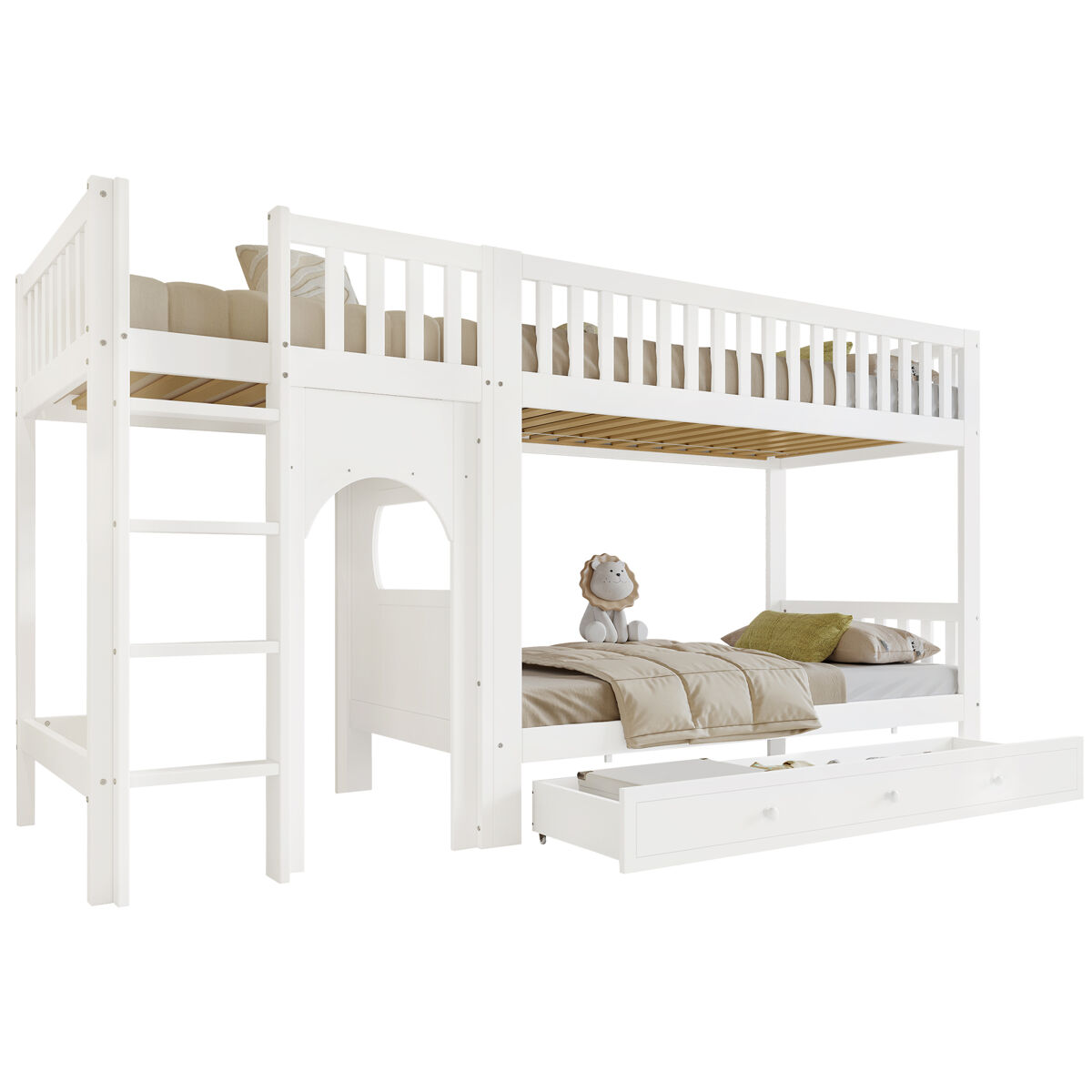 litera infantil de madera maciza 90x200 cmblanco