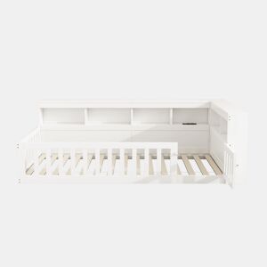 Cama Daybett 90x200cm - Sofá-cama, com compartimento de arrumação, com estrado (sem colchão), com tomada e USB - Branco