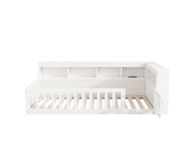 Cama daybett 90x200cm - sofá cama, con compartimento de almacenamiento, con somier (sin colchón), con enchufe y usb - blanco