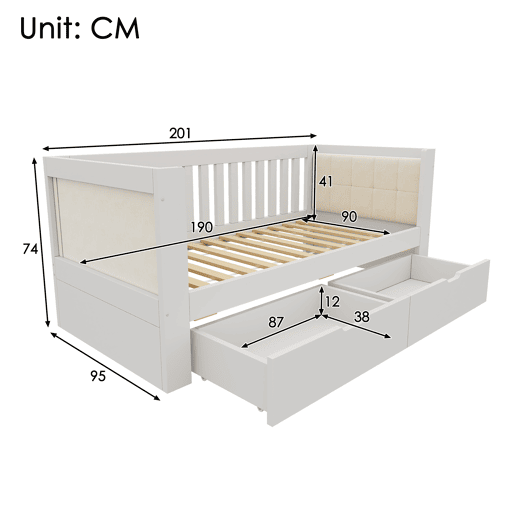 Cama de criança,cama de solteiro de madeira maciça 90x190 cm,branco