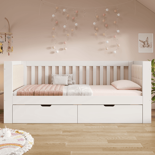 Cama de criança,cama de solteiro de madeira maciça 90x190 cm,branco