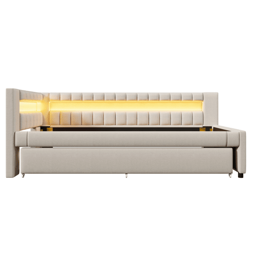 Daybett 90x200 cm - Sofá-cama com LED, cama extraível, USBType-C - Linho bege
