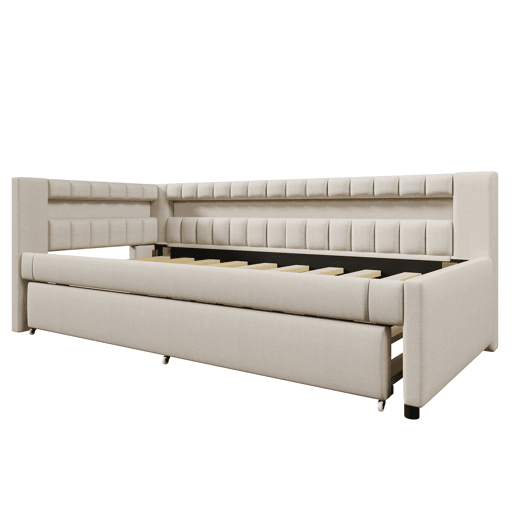Daybett 90x200 cm - Sofá-cama com LED, cama extraível, USBType-C - Linho bege