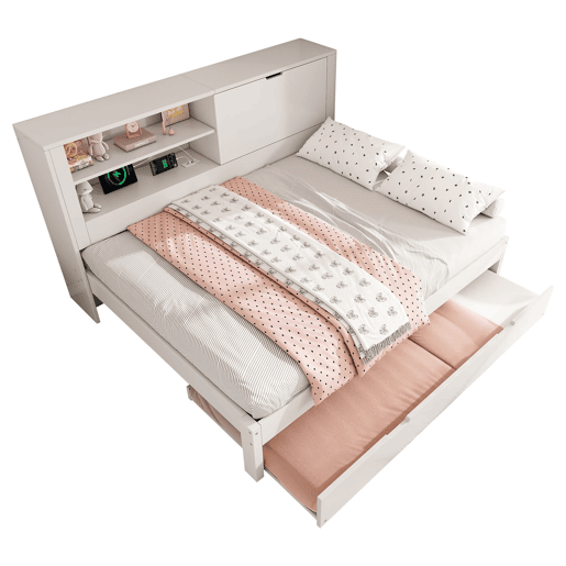 Sofá-cama duplo 140x190 cm - com cama extra 90x190, arrumação, USB - Branco