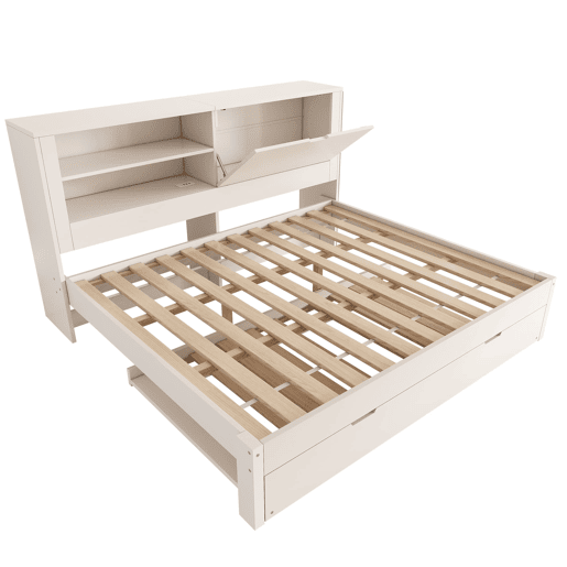 Sofá-cama duplo 140x190 cm - com cama extra 90x190, arrumação, USB - Branco