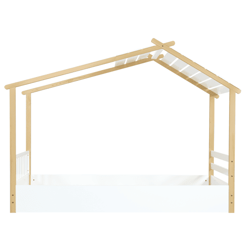 Cama infantil 90x190cm - Design de casa de madeira, ripas estáveis, cor branca+natural Cama infantil 90x190cm - Design de casa de madeira, ripas estáveis, cor branca+natural