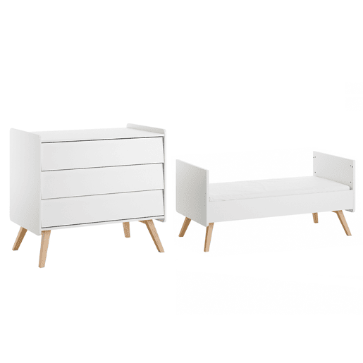 Cama extraível Vox Vintage Branco e Madeira 70x140 e arca de 3 gavetas