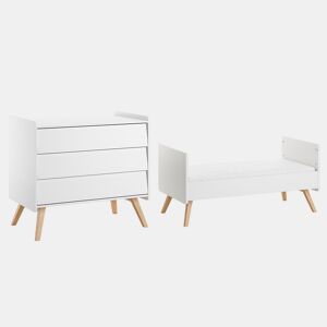 Cama extraível Vox Vintage Branco e Madeira 70x140 e arca de 3 gavetas