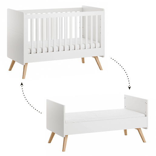 Cama extraível Vox Vintage Branco e Madeira 70x140 e arca de 3 gavetas
