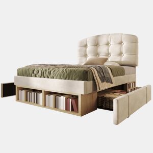 Cama de solteiro de veludo 90x200 cm,bege