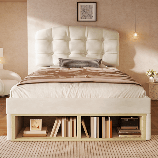 Cama de solteiro de veludo 90x200 cm,bege