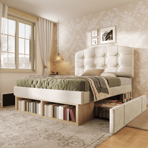 Cama de solteiro de veludo 90x200 cm,bege