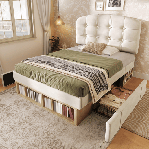 Cama de solteiro de veludo 90x200 cm,bege