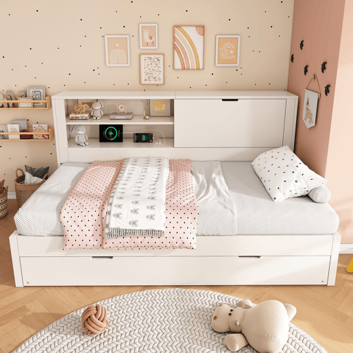 Sofá-cama individual 90x190 cm - com cama extra, arrumação, USBUSB-C, sem colchão - branco