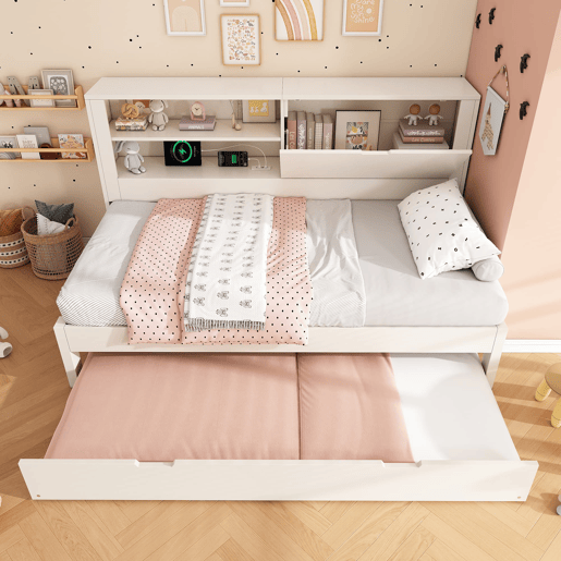 Sofá-cama individual 90x190 cm - com cama extra, arrumação, USBUSB-C, sem colchão - branco