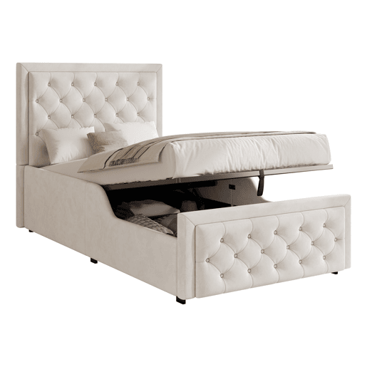 Cama de solteiro de veludo 90x200 cm com armazenamento,bege