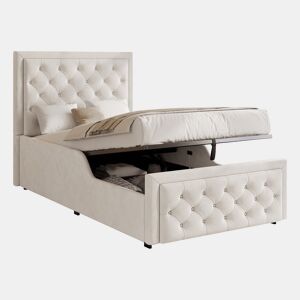 Cama de solteiro de veludo 90x200 cm com armazenamento,bege