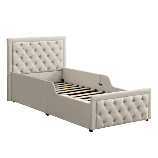 Cama de solteiro de veludo 90x200 cm com armazenamento,bege
