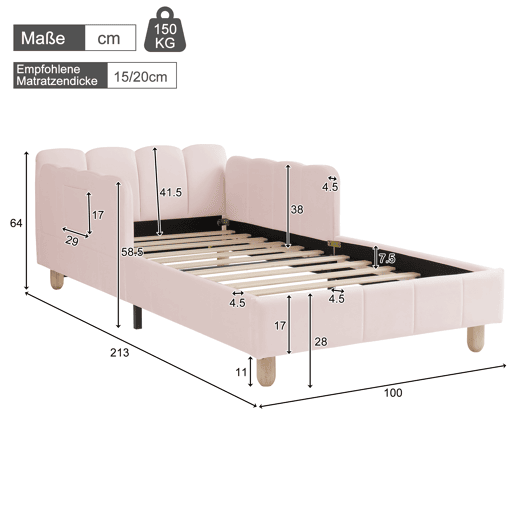 Cama de solteiro de veludo 90x200 cm,rosa Cama de solteiro de veludo 90x200 cm,rosa