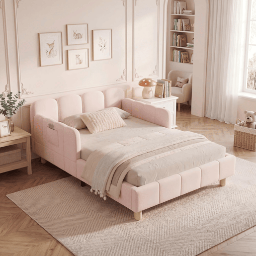 Cama de solteiro de veludo 90x200 cm,rosa Cama de solteiro de veludo 90x200 cm,rosa