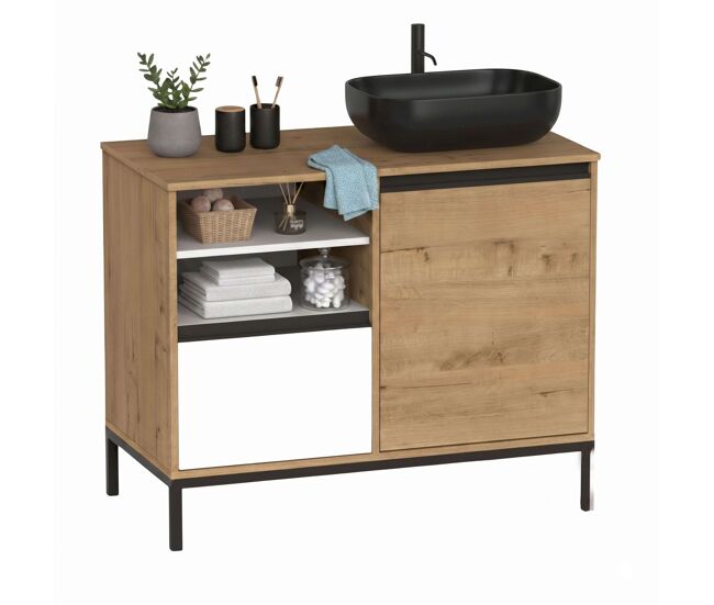 Mueble de baño 100 cm támesis con patas roble gold y blanco mate (con lavabo cerámico)