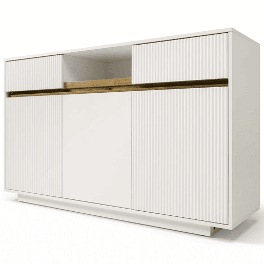 Aparador 140 x 40 x 85 cm - com LED, 2 gavetas, 3 portas, prateleiras ajustáveis, design moderno, sala, corredor, cozinha - branco