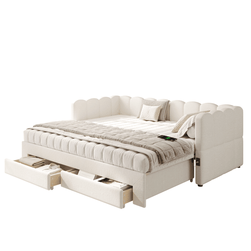 Sofá-cama individual conversível 90x190 cm de linho,bege Sofá-cama individual conversível 90x190 cm de linho,bege