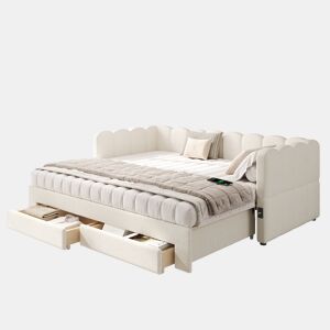 Sofá-cama individual conversível 90x190 cm de linho,bege