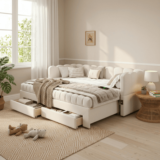 Sofá-cama individual conversível 90x190 cm de linho,bege Sofá-cama individual conversível 90x190 cm de linho,bege