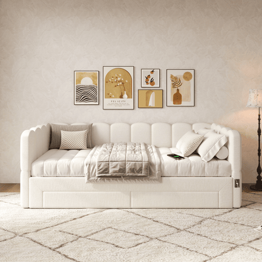 Sofá-cama individual conversível 90x190 cm de linho,bege Sofá-cama individual conversível 90x190 cm de linho,bege