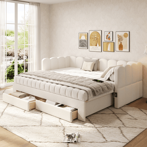 Sofá-cama individual conversível 90x190 cm de linho,bege Sofá-cama individual conversível 90x190 cm de linho,bege