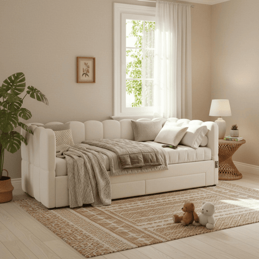 Sofá-cama individual conversível 90x190 cm de linho,bege Sofá-cama individual conversível 90x190 cm de linho,bege