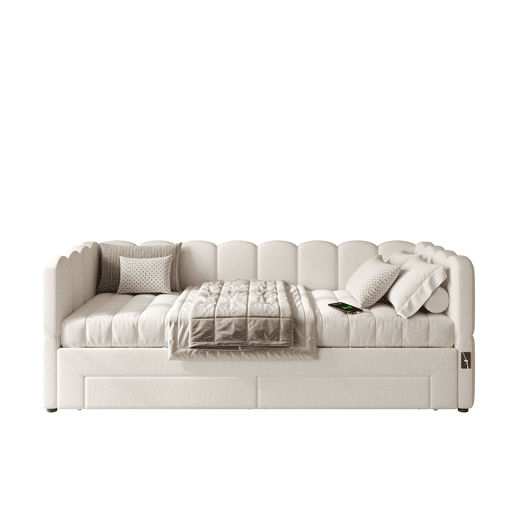 Sofá-cama individual conversível 90x190 cm de linho,bege Sofá-cama individual conversível 90x190 cm de linho,bege