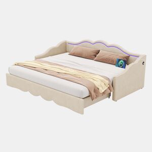 Sofá-cama individual conversível 90x200 cm de veludo com luz led,bege