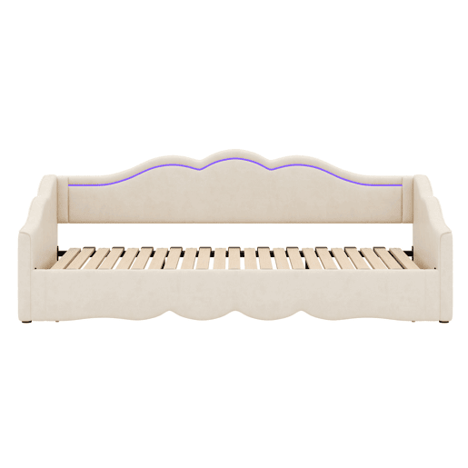 Sofá-cama individual conversível 90x200 cm de veludo com luz led,bege