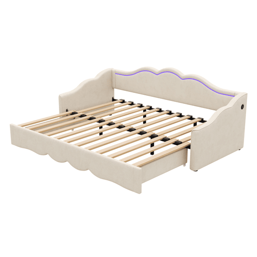 Sofá-cama individual conversível 90x200 cm de veludo com luz led,bege