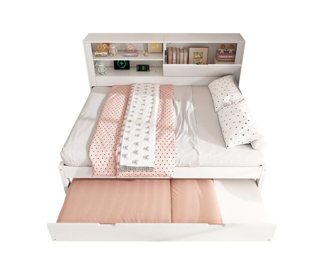 Cama nido de madera maciza 140x190 cm,blanco