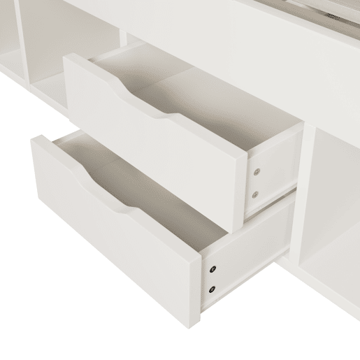 Cama funcional 140x200 cm - LED, USBTipo-C, arrumação e prateleiras - Branco