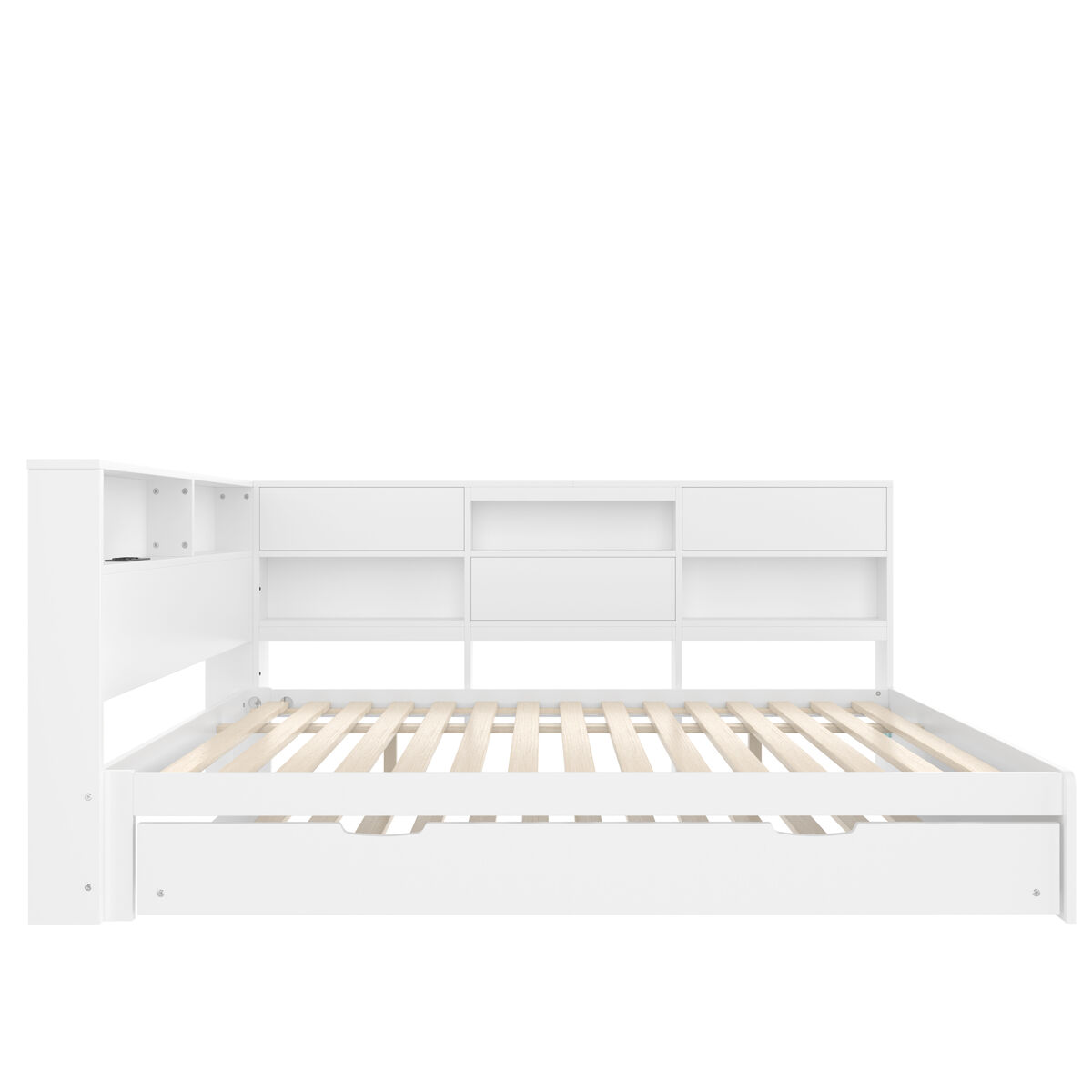 Cama nido 140x200 cm - sofá cama, cabecero con almacenaje, cama extraíble, sin colchón - blanco