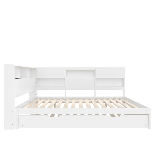 Cama nido 140x200 cm - sofá-cama, cabeceira com arrumação, cama extraível, sem colchão - branco