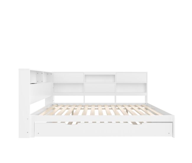 Cama nido 140x200 cm - sofá cama, cabecero con almacenaje, cama extraíble, sin colchón - blanco