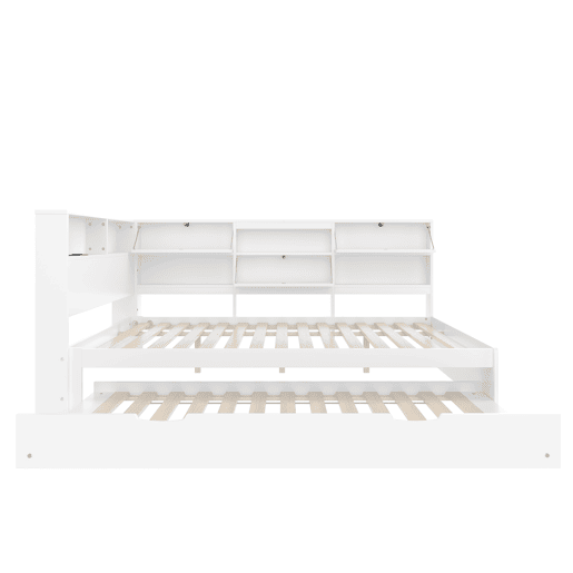 Cama nido 140x200 cm - sofá-cama, cabeceira com arrumação, cama extraível, sem colchão - branco